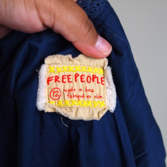 90's Free People Dress Navy Blue With Floral Print - Picture 6 of 7